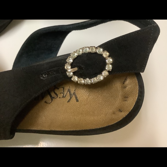 Yves Saint Laurent black fabric sling back heels with rhinestone buckles 7M - Picture 10 of 15